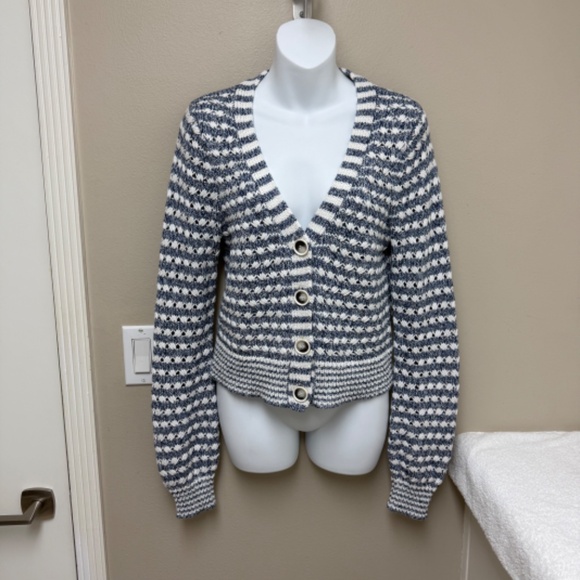 Veronica Beard Artura Cardigan Button Front Striped Blue White Size Small - $398 - Picture 5 of 16